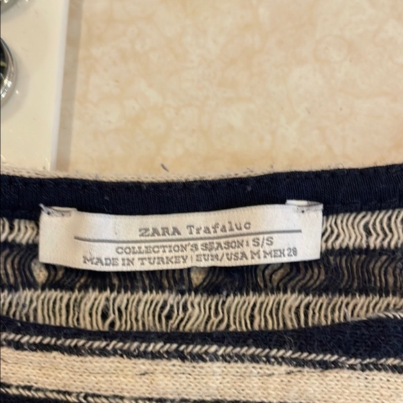 Zara Tan and Blue Babydoll Top with Crew Neck - Picture 2 of 3